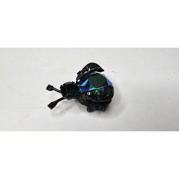 WARNER AB Coated Black & Blue Green Bug Fly Insect Pin Brooch 1950s - Picture 1 of 8